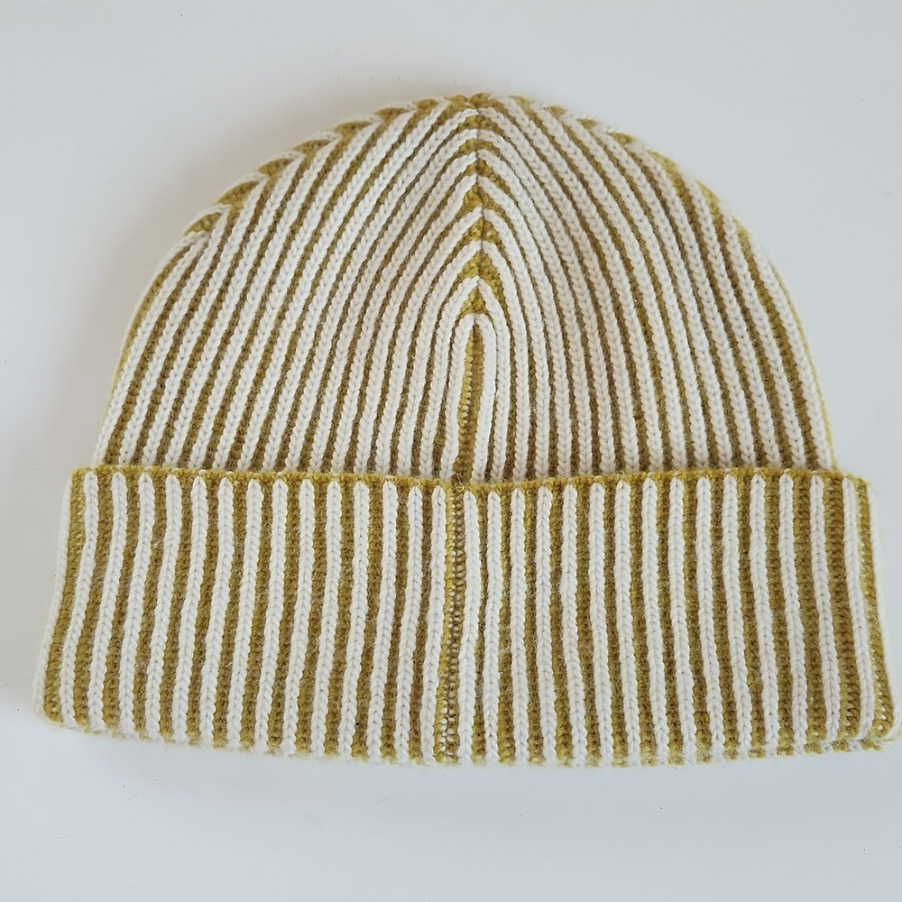 Madewell Striped Merino Wool Beanie Volden Meadow Yellow White - Picture 2 of 4
